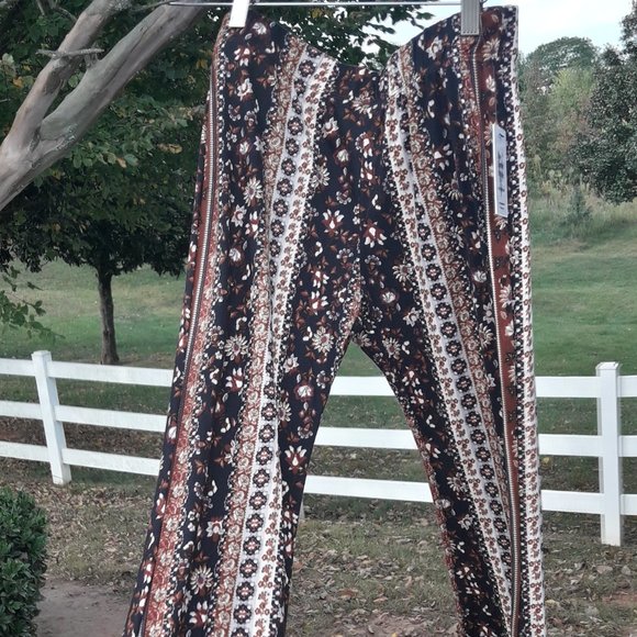 NEW Boho Wide Leg Leggings Boot Cut Yoga Pant Flared Bottom Floral Striped Print - Picture 9 of 10